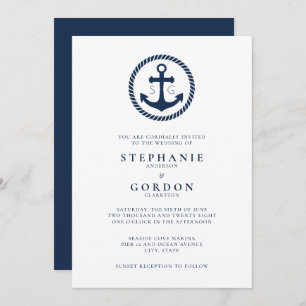 Invitation Monogramme côtier minimal Mariage nautique