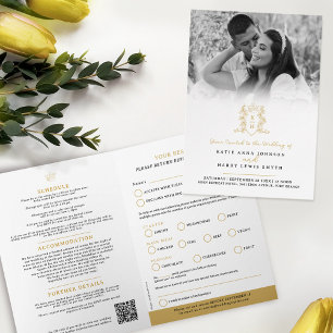 Invitation Monogramme couronne d'or noir option repas mariage