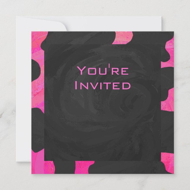 Invitation Monogramme Cow Hot Pink et Black Print (Devant)