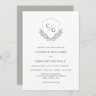 Invitation Monogramme Crest avec branches d'olivier Mariage