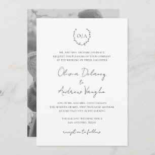 Invitation Monogramme Crest de couronne photo Mariage élégant