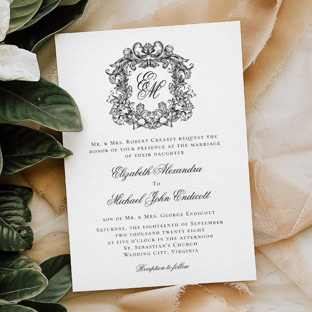 Invitation Monogramme Crest Élégant Mariage formel (Créateur téléchargé)