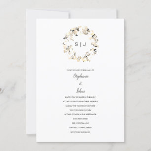 Invitation Monogramme Crest Grey Blanc Boho Simple Mariage