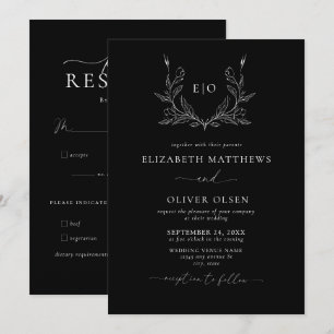 Invitation Monogramme Crest   Mariage minimaliste moderne