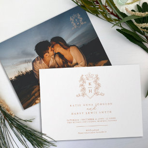 Invitation Monogramme crête couronne coeur rose or blanc