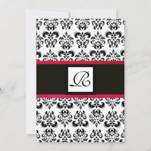 Invitation MONOGRAMME DAMAS, noir blanc, rouge bordeaux