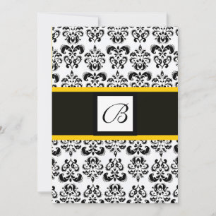 Invitation MONOGRAMME DAMAS, noir et blanc, jaune