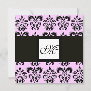 Invitation MONOGRAMME DAMAS, noir et blanc, rose
