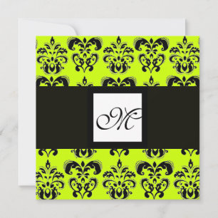 Invitation MONOGRAMME DAMASK, vert jaune