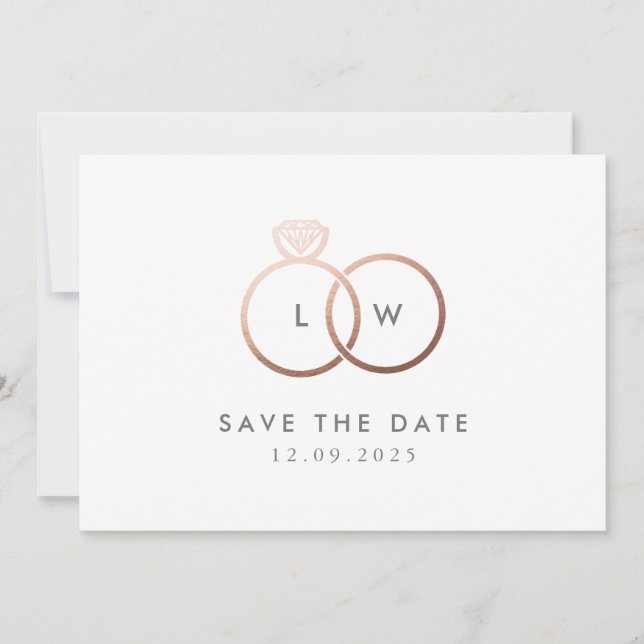 Invitation Monogramme d'anneau d'or Rose moderne (Devant)