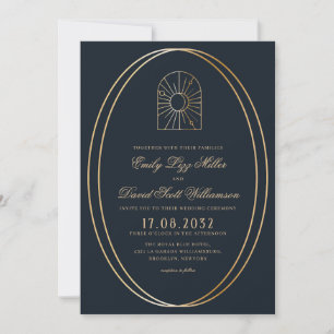 Invitation Monogramme d'arc d'or de la Marine céle