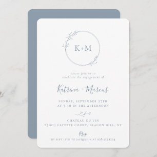 Invitation Monogramme d'art Dusty Blue Engagement Party