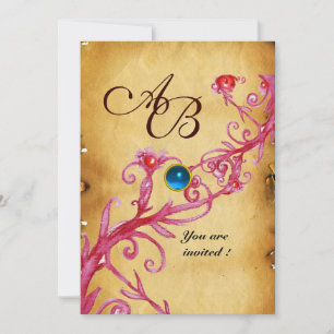 Invitation MONOGRAMME DE BÉRIES MAGIQUES Parchemin Bleu Sapph