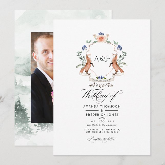 Invitation Monogramme de bois Laurel Crest Mariage Photo (Devant / Derrière)
