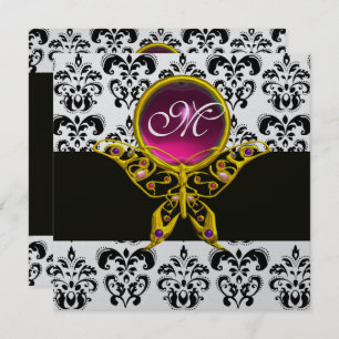 Invitation MONOGRAMME DE BOUTEILLE, damas blanc noir, rose