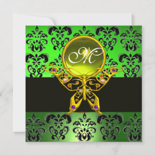 Invitation MONOGRAMME DE BOUTEILLE HYPER, damas vert, gemme j