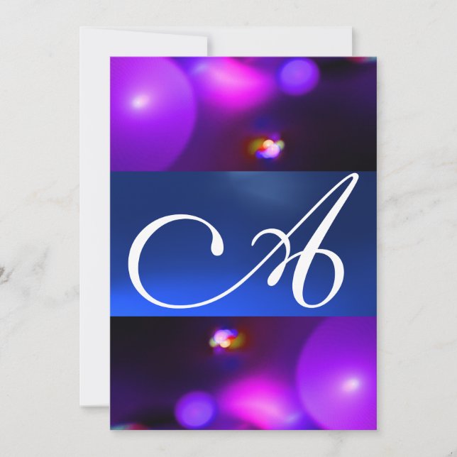 Invitation MONOGRAMME DE BULLE QUANTUME bleu violet (Devant)
