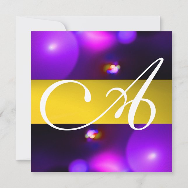 Invitation MONOGRAMME DE BULLE QUANTUME jaune violet (Devant)