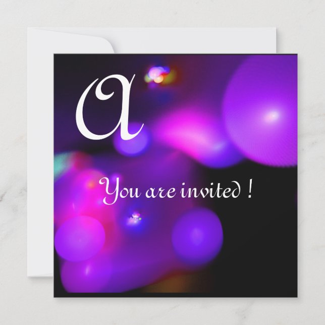 Invitation MONOGRAMME DE BULLE QUANTUQUE PURPLE rose noire (Devant)