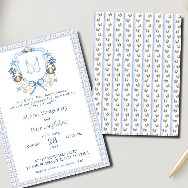 Invitation Monogramme de calligraphie de crabe mariage (Créateur téléchargé)