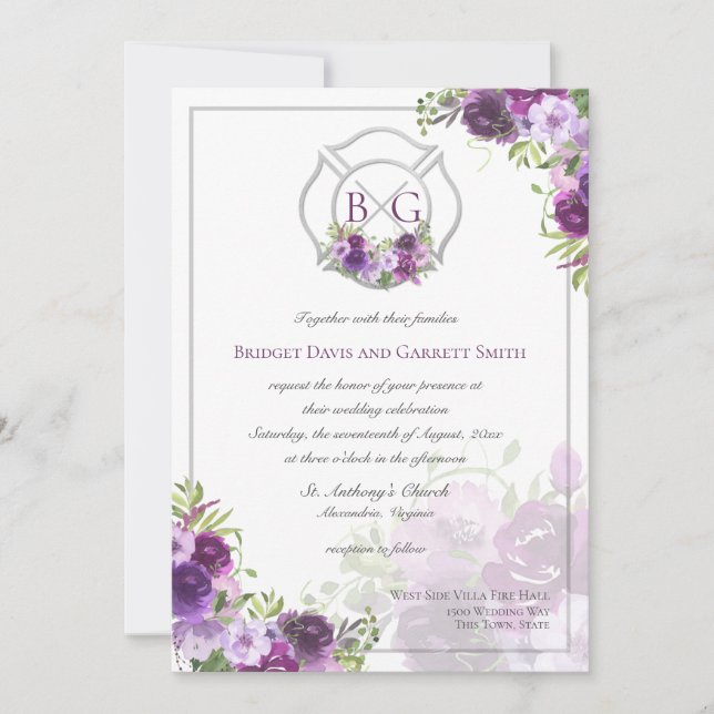 Invitation Monogramme de chasse aux incendies flor (Devant)