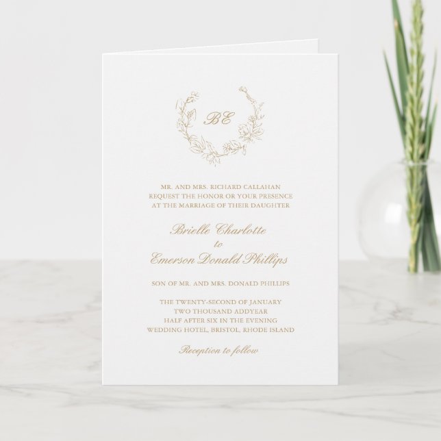 Invitation Monogramme de couronne d'or Mariage élégant (Devant)