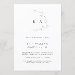 Invitation Monogramme de couronne minimaliste Élégant Mariage