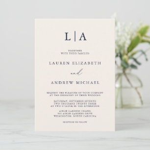 Invitation Monogramme de crème bleue marine Simple minimalist