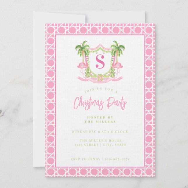 Invitation Monogramme de crête de Flamant rose de Noël de Pre (Devant)