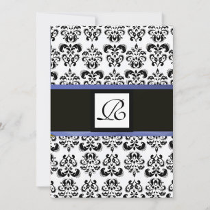 Invitation MONOGRAMME DE DAMAS, noir blanc, bleu