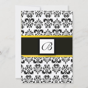 Invitation MONOGRAMME DE DAMAS,noir et blanc,jaune