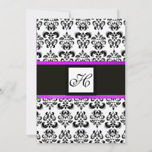 Invitation MONOGRAMME DE DAMAS, noir et blanc, violet