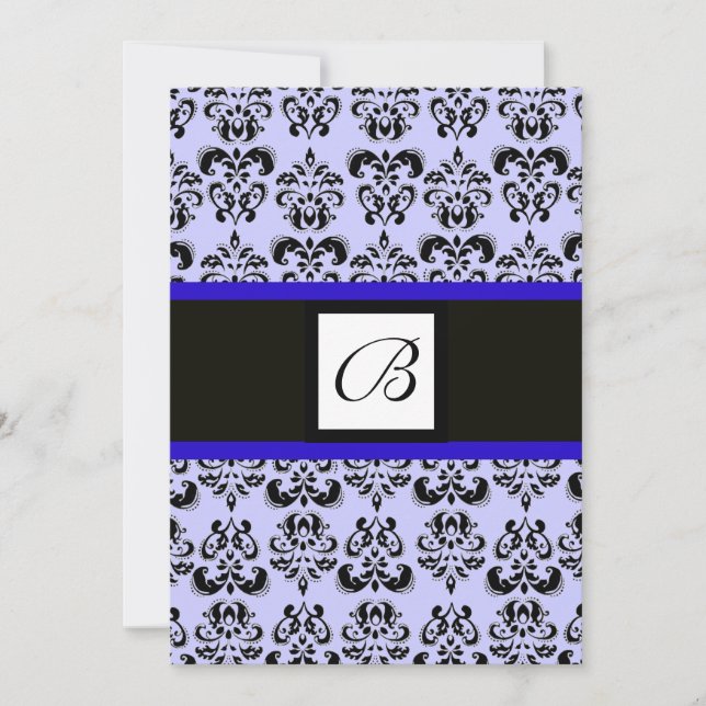 Invitation MONOGRAMME DE DAMASK, noir et blanc, bleu (Devant)