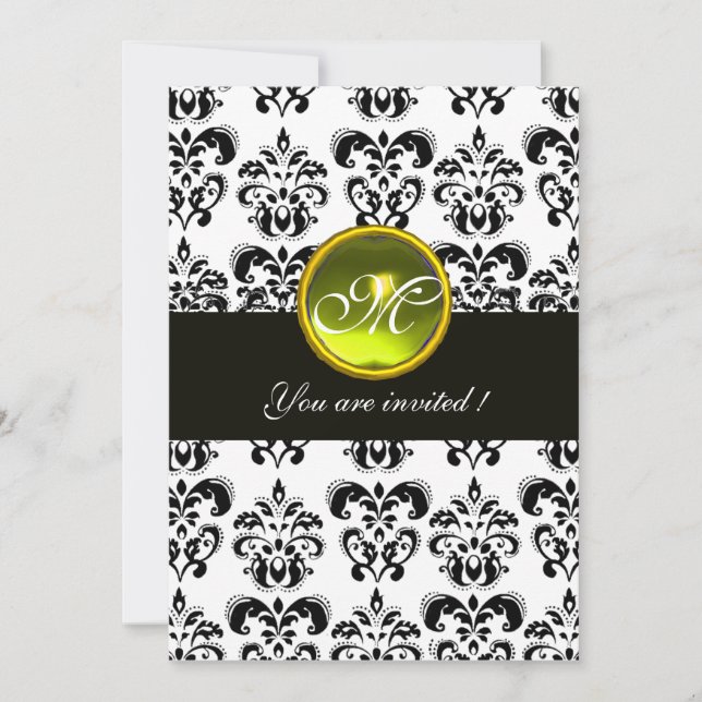 Invitation MONOGRAMME DE DOMMASQUES NOIR ET BLANC, topaz jaun (Devant)