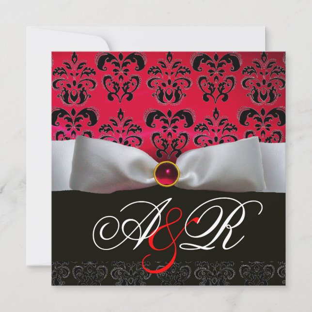 INVITATION MONOGRAMME DE DOMMASQUES NOIRS BLANCS RIBBON ROUGE (Devant)