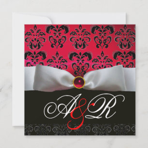 INVITATION MONOGRAMME DE DOMMASQUES NOIRS BLANCS RIBBON ROUGE