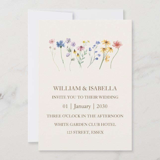 Invitation Monogramme de fleur sauvage au pastel beige (Devant)