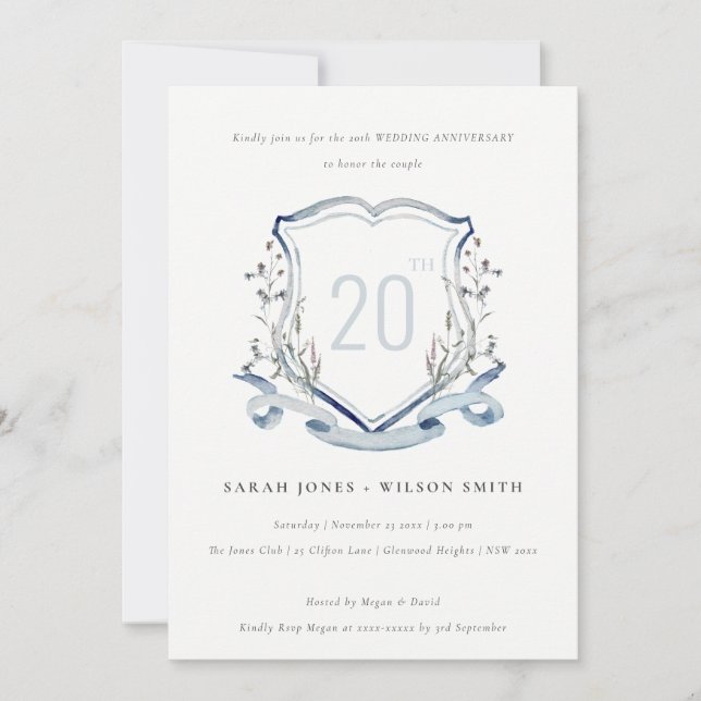 Invitation Monogramme de fleur sauvage bleue Couronne de mari (Devant)