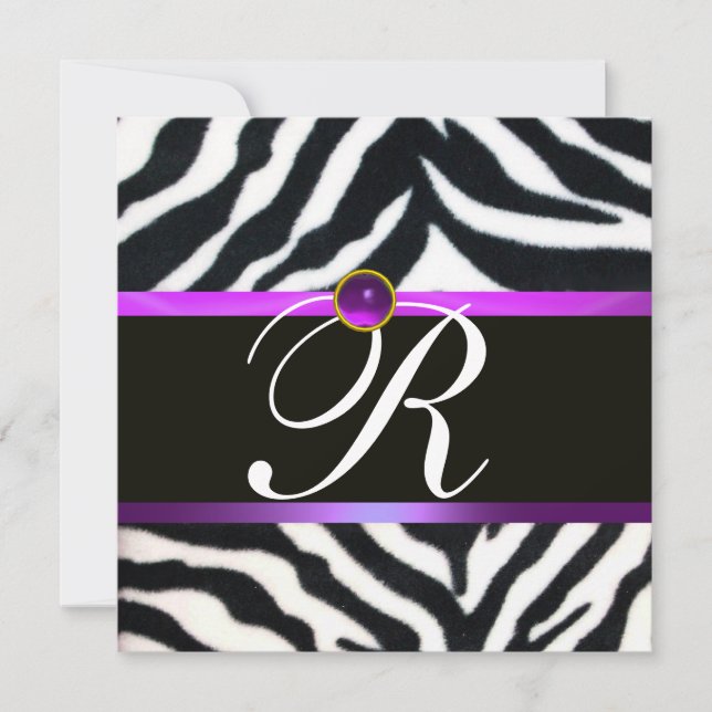 INVITATION MONOGRAMME DE FOURRURE EN ZEBRA NOIR POURPULAIRE,  (Devant)