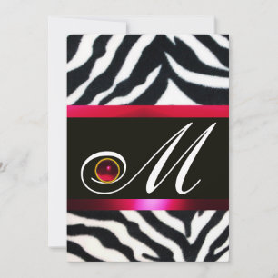INVITATION MONOGRAMME DE FOURRURE ZEBRA BLANC ROUGE