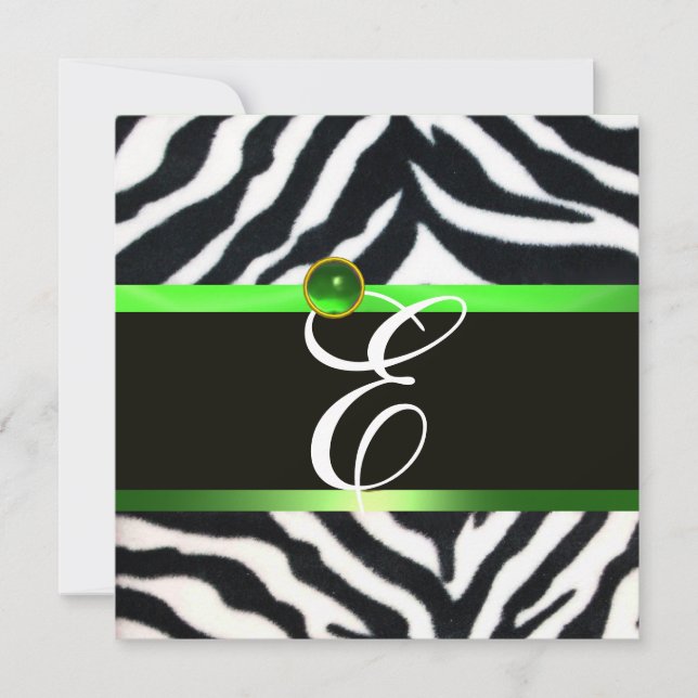 INVITATION MONOGRAMME DE FOURRURE ZEBRA BLANC VERT EMERALD (Devant)