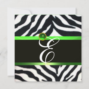 INVITATION MONOGRAMME DE FOURRURE ZEBRA BLANC VERT EMERALD