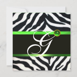INVITATION MONOGRAMME DE FOURRURE ZEBRA BLANC VERT EMERALD