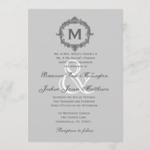 Invitation Monogramme de galets pâles et de cadres gris Maria
