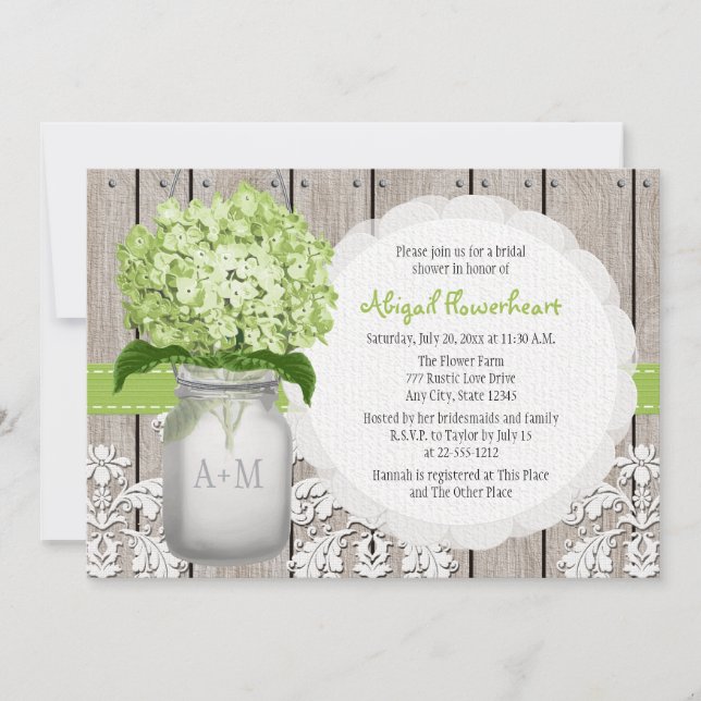Invitation Monogramme de Hydrangea Mason Jar Fête de l'mariée (Devant)