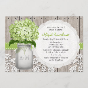 Invitation Monogramme de Hydrangea Mason Jar Fête de l'mariée
