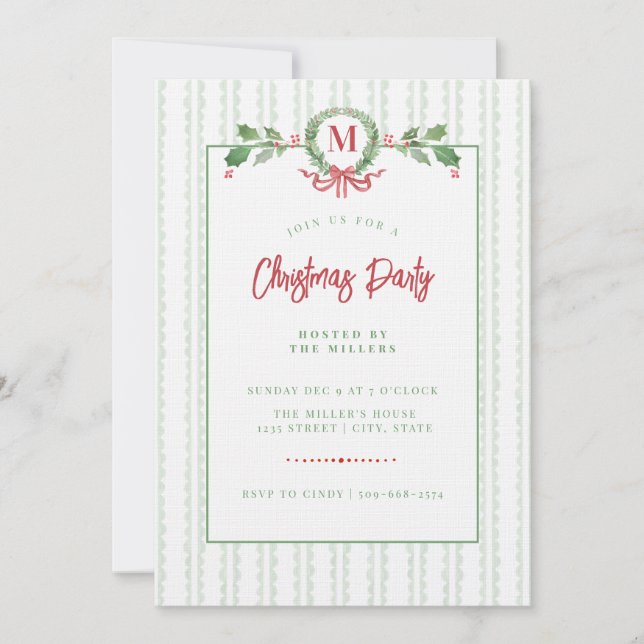 Invitation Monogramme de la couronne de Noël (Devant)