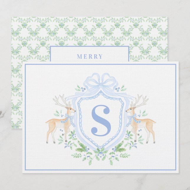 Invitation Monogramme de la crête des rennes de Noël du grand (Devant / Derrière)