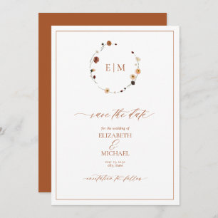 Invitation Monogramme de la crête florale d'orange brûlé Enre