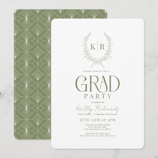 Invitation Monogramme de la crête végétale verte (Devant / Derrière)